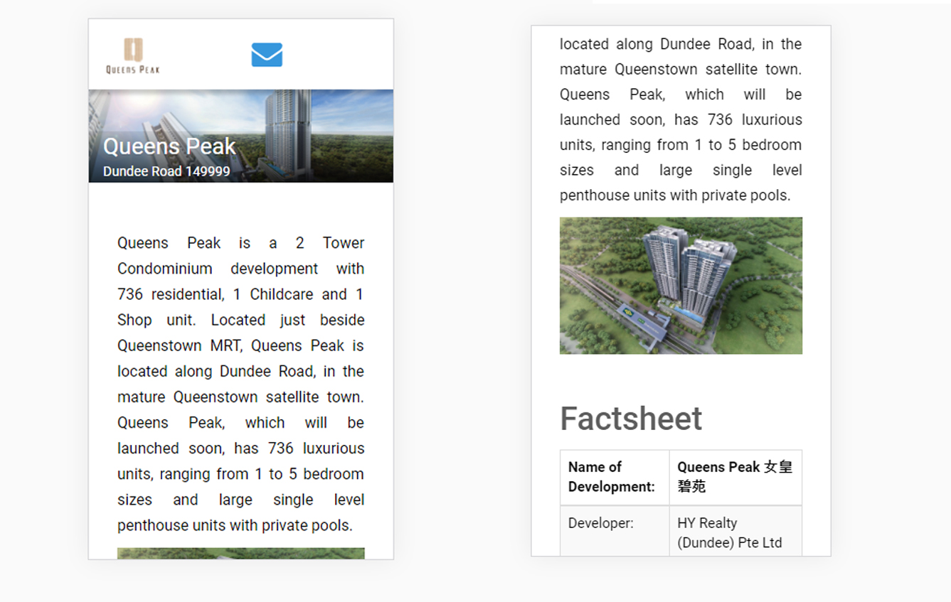 the interface of a responsive property website on mobile